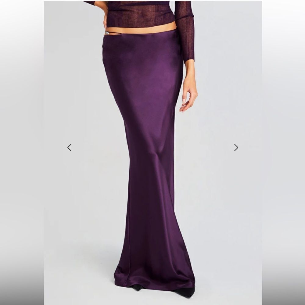 SER.O.YA silvana silk maxi skirt eggplant purple bias cut midi slip Revolve XS